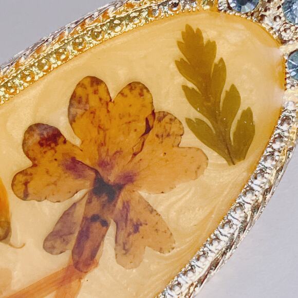 VTG 1950s Brooch Dried Flower Glass Rhinestones Lucite Navette Silver Tone Pin - Picture 6 of 11